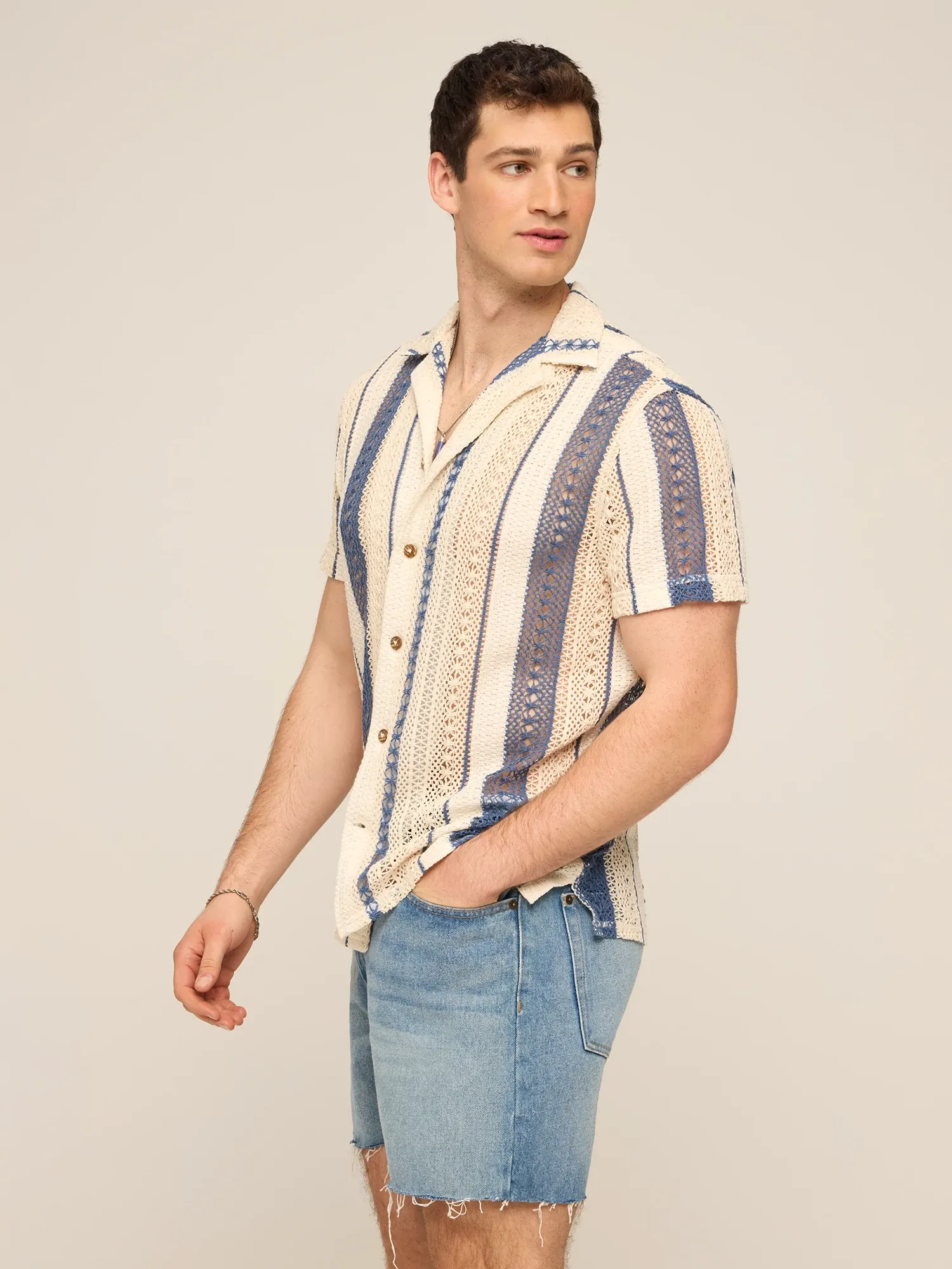 The Calm Seas (Crochet Sunday Shirt) - Cream/Navy (CQS) - Image 4