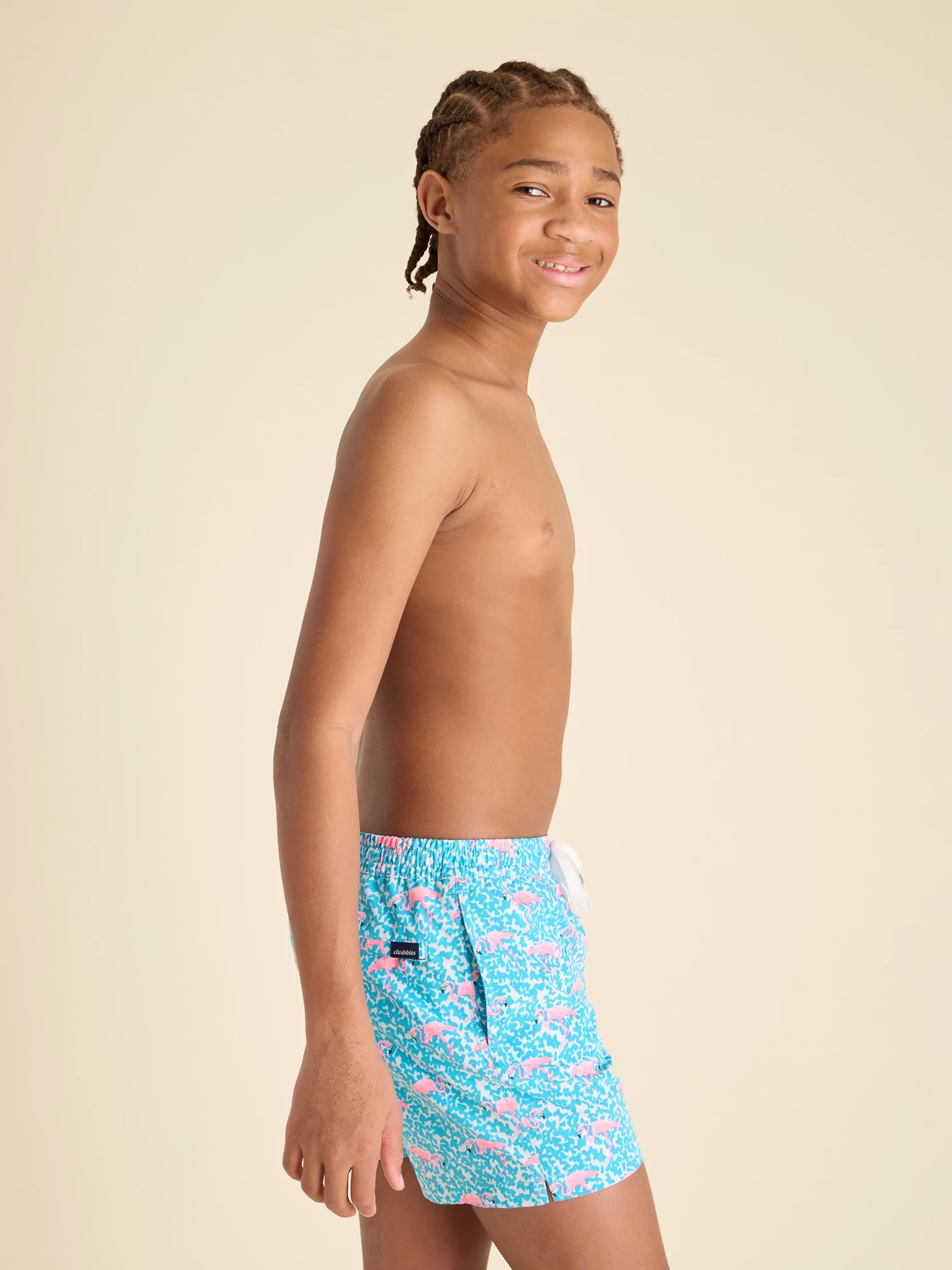 The Domingos Are For Flamingos (Boys Lined Classic Swim Trunk- Shorter) - Image 3