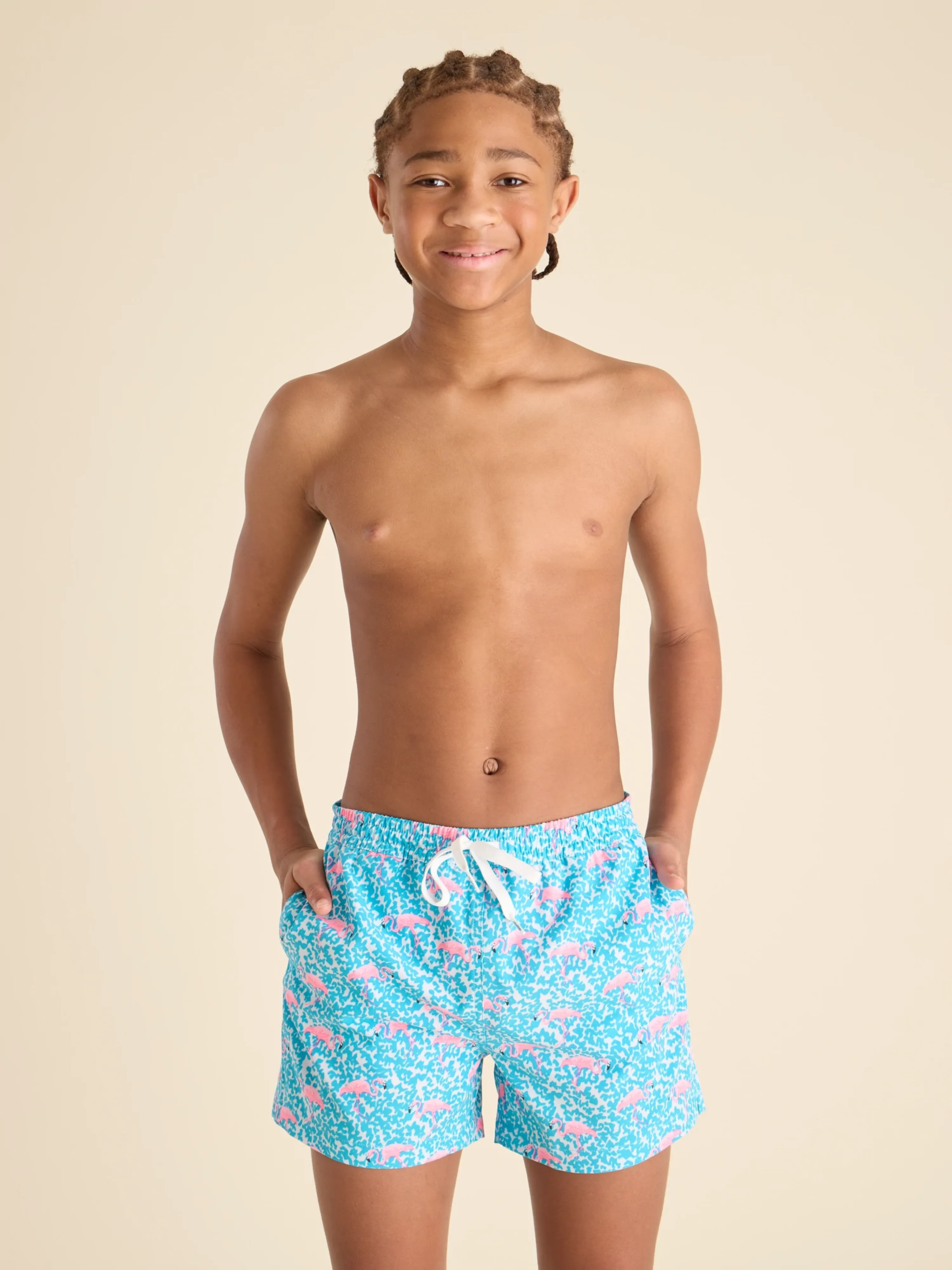 The Domingos Are For Flamingos (Boys Lined Classic Swim Trunk- Shorter) - Image 4